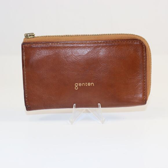 Genten Brown Leather Zipper Pouch - Picture 1 of 6